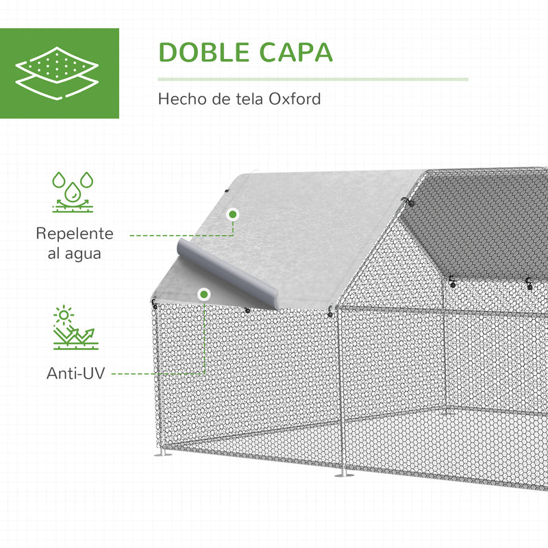 Galinheiro ao ar livre Gaiola para aves domésticas de metal galvanizado com fechadura e cobertura Oxford 280x570x195cm