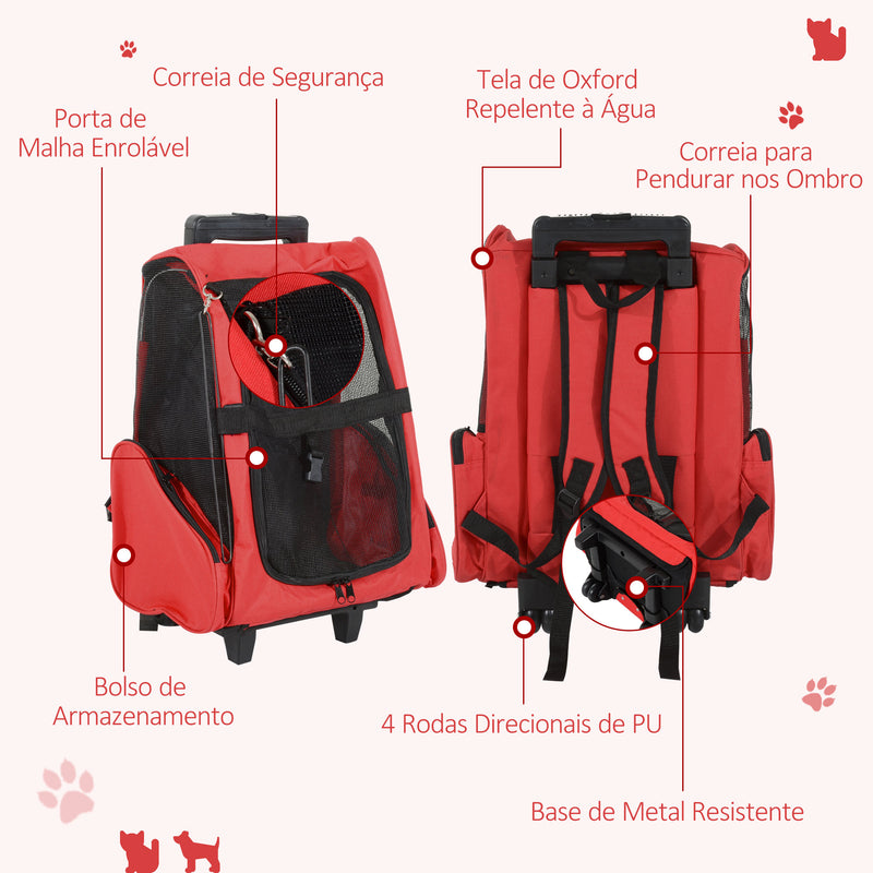 Mochila Transportadora 2 em 1 para Cães, Gatos e outros animais de Estimação - Cor Preto e Vermelho - 35x27x49 cm