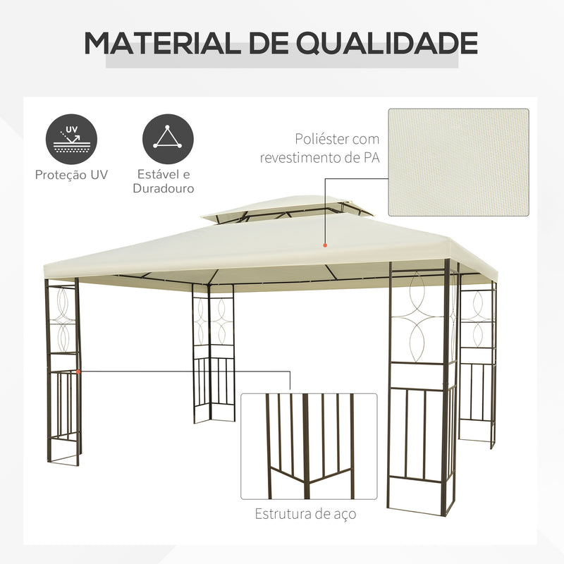 Pérgola de Jardim 295x392x270 cm Pérgola para Exterior com Duplo Teto de Ventilação e 4 Colunas de Aço Estáveis para Festas Eventos Pátio Creme