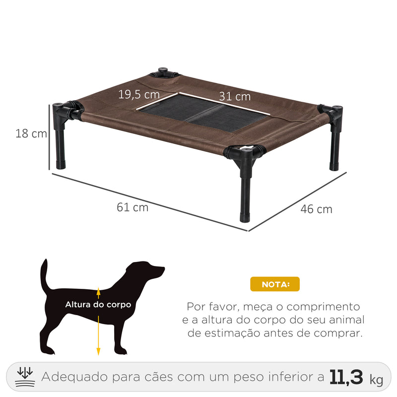 Cama para Animais de Estimação Cama Elevada para Cães Gatos Portátil Tecido Transpirável para Exterior Interior 64x46x18cm Marrom