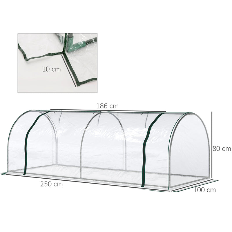 Estufa transparente para jardim ou terraço para cultivo de plantas e flores com porta zip 250x100x80cm PVC