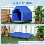 Casa para Cães 130x85x121 cm Cama Elevada para Animais de Estimação com Cobertura Desmontável e Janela de Malha para Cães Grandes e Extra Grandes Azul