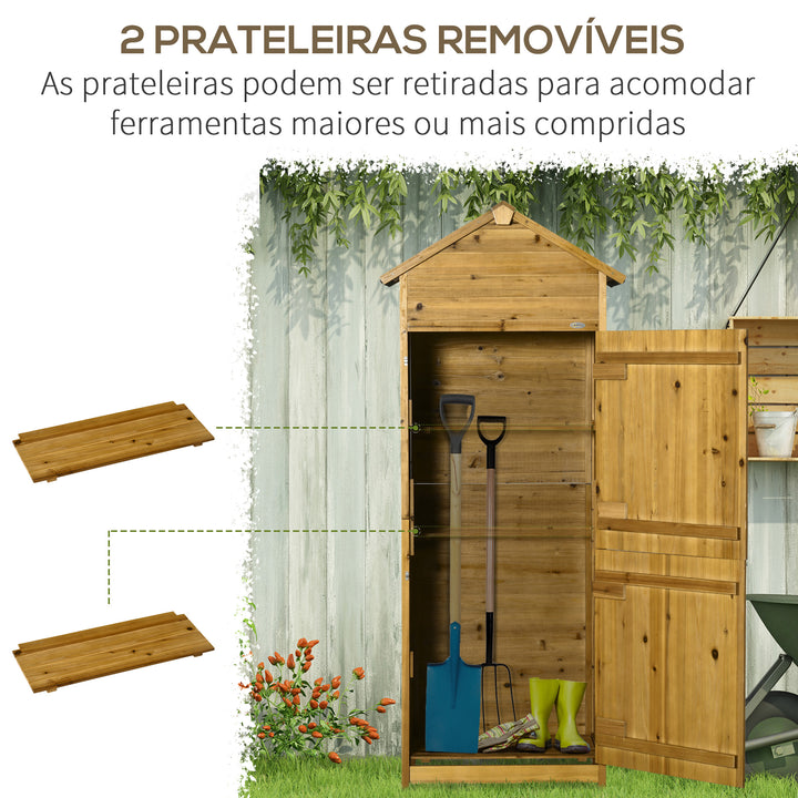 Armário de Jardim de Madeira 79x49x190cm 0,28 m² Abrigo de Armazenamento de Ferramentas com Teto Asfáltico 3 Prateleiras e 2 Portas com Fechadura para Exterior Terraço Madeira