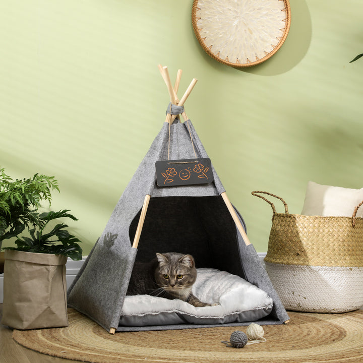 Tenda tipi para Animais de Estimação de Feltro com Almofada lavável e Removível 58x58x80cm Cinza