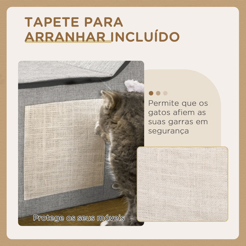 Casa para Gatos Cama para Gatos Interior com Almofada para Arranhar Almofada Macia e Bola Suspensa 65x41x45,5 cm Cinza