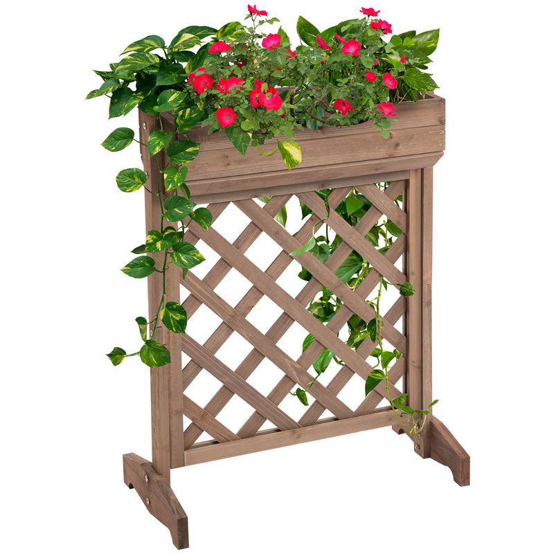 Floreira de treliça de madeira maciça Estante de flores Plantas trepadeiras 68x30x85,5 cm Marrom