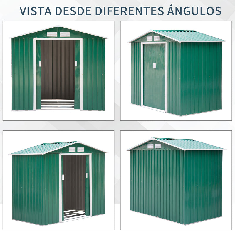 Galpão de jardim Exterior de Aço com porta deslizante grande espaço de armazenamento 213x127x185 cm Verde