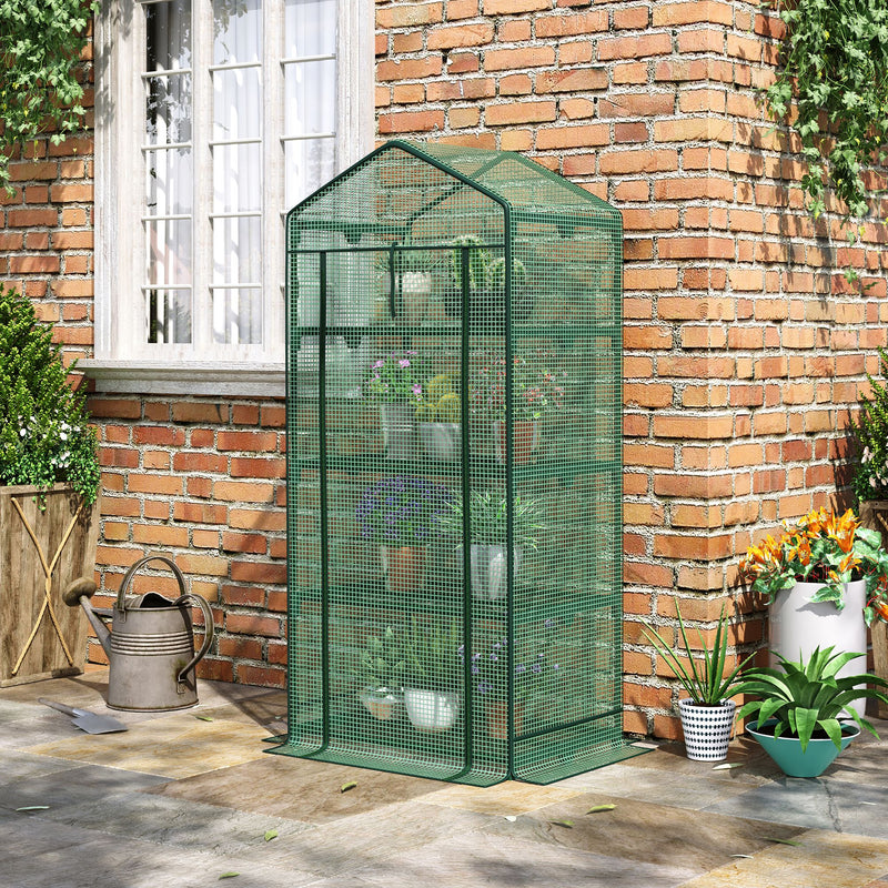 Estufa de Jardim com 4 Prateleiras de Grade e Porta Enroláveis Estufa para Vasos de Plantas Flores Jardim Exterior 69x49x158cm Verde