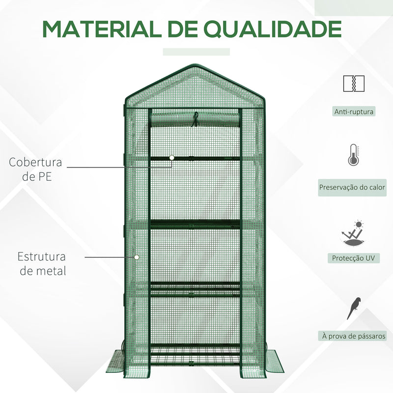 Estufa de Jardim com 4 Prateleiras de Grade e Porta Enroláveis Estufa para Vasos de Plantas Flores Jardim Exterior 69x49x158cm Verde