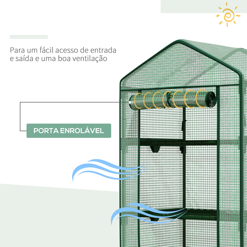 Estufa de Jardim com 4 Prateleiras de Grade e Porta Enroláveis Estufa para Vasos de Plantas Flores Jardim Exterior 69x49x158cm Verde